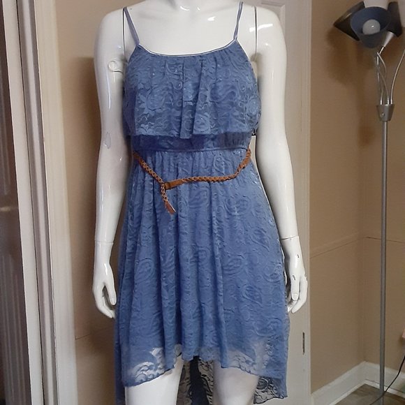Love Reign Dresses & Skirts - Love Reign Blue Lined Lacy High Low Dress With Belt